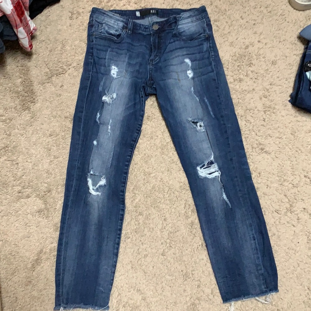 Kut distressed with frayed hem.